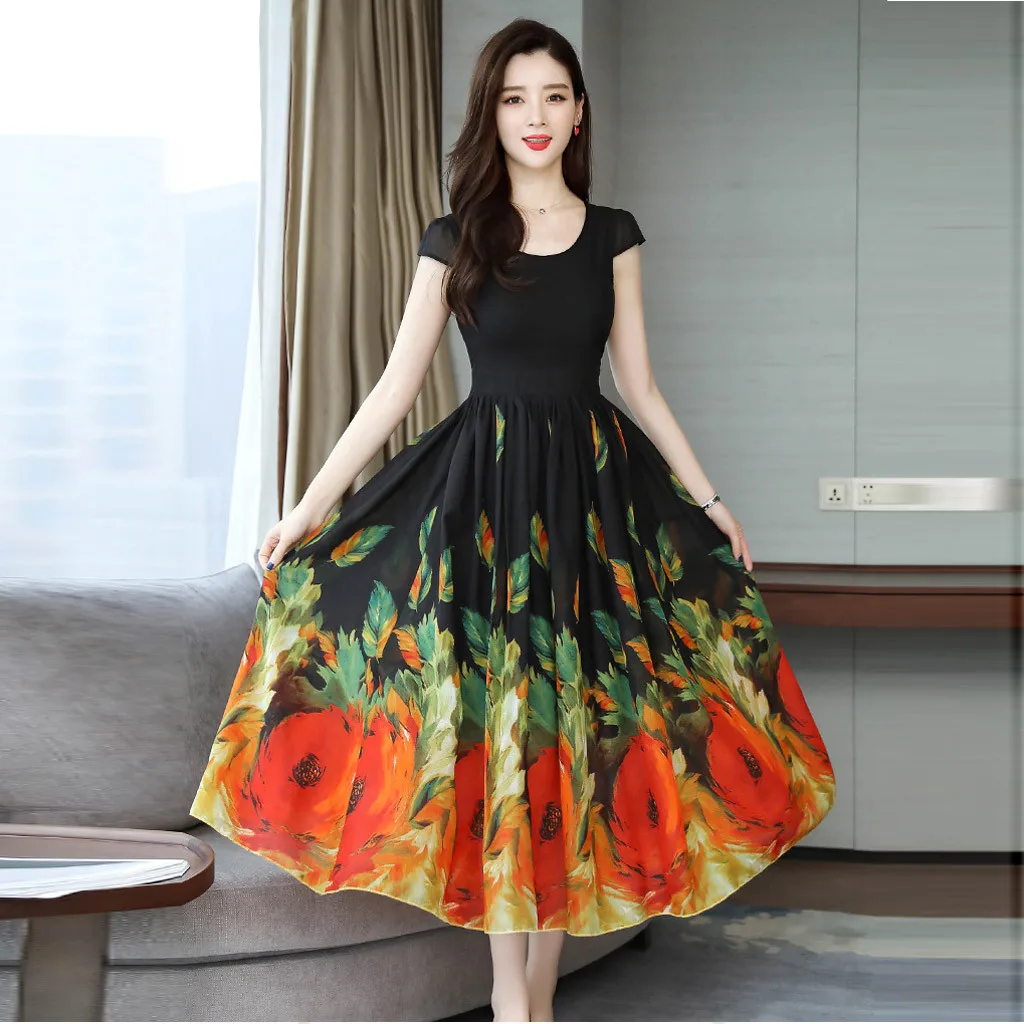 2020 Vintage Print Long Sleeve Maxi 