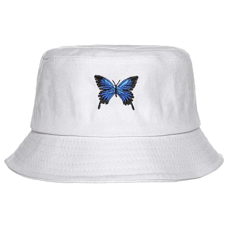 Women Blue Butterfly Embroidery Bucket 