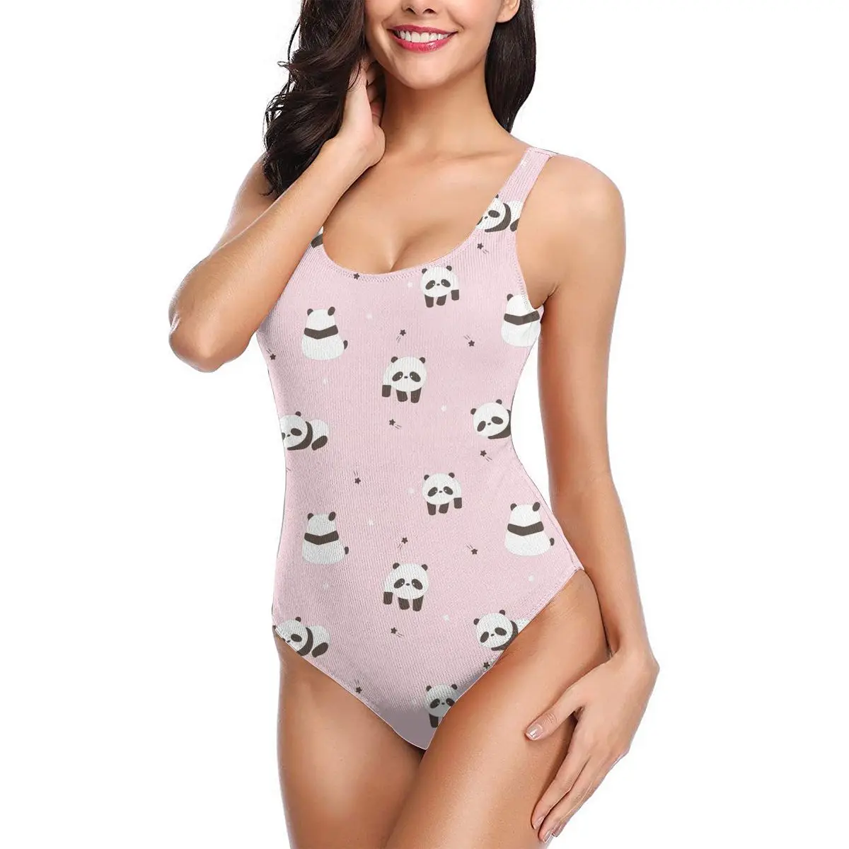 Proion Cute Cartoon Panda And Shooting Star Pink Print Women One Piece Swimsuit High Cut Low Back Backless Swimwear Women Proion Cute Cartoon Panda And Shooting Star Pink Print Women One Piece Swimsuit High Cut Low Back Backless Swimwear Women