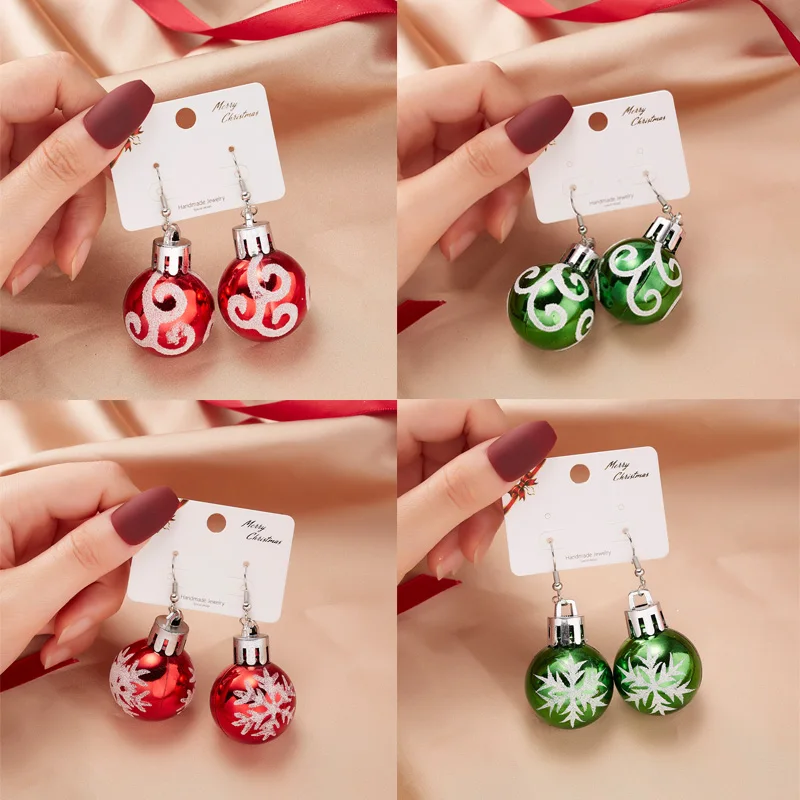 Christmas Sequins Round Ball Drop Earrings For Women Shiny Snowflakes Stars Resin Earring Celebrate Festival New Year Jewelry-animated-img