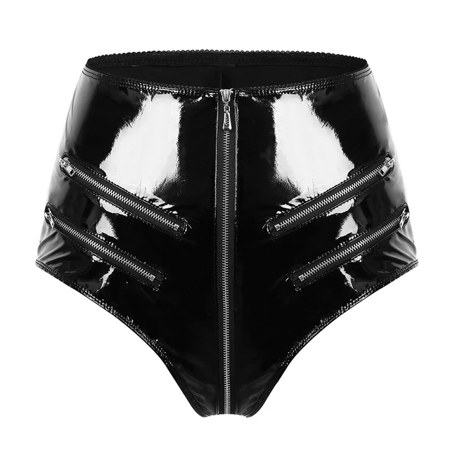 Купить Экзотическая одежда Womens Patent Leather Sexy Clubwear High Waisted Front Zip Up Booty