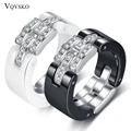 Flexible Black White Ceramic Anneaux Rings Jewelry Fashion Crystal Wedding Engagement Rings For Women Party Accessories Design