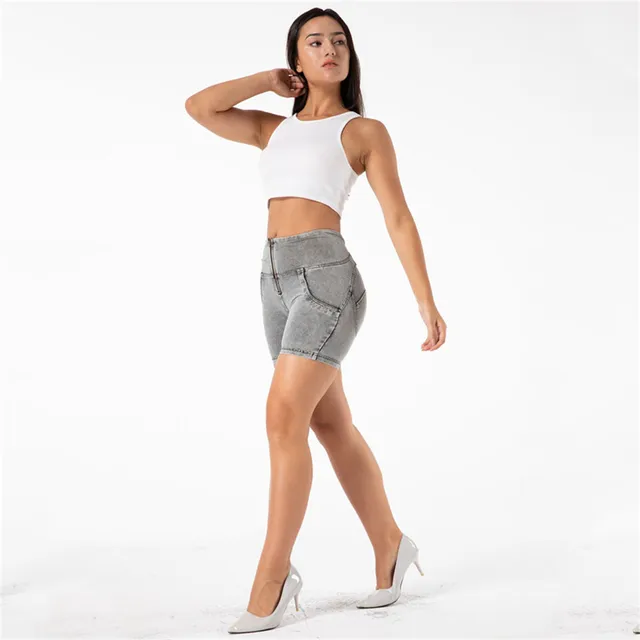 Melody wear high waisted denim shorts 