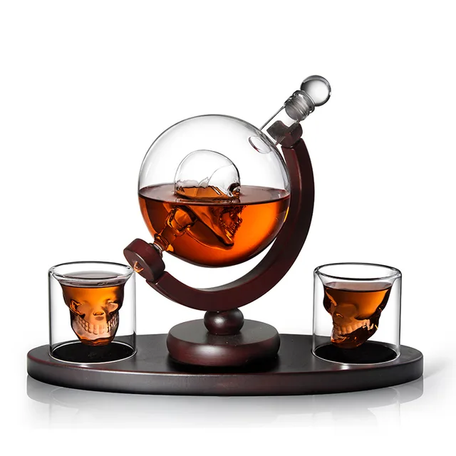 skull globe decanter set