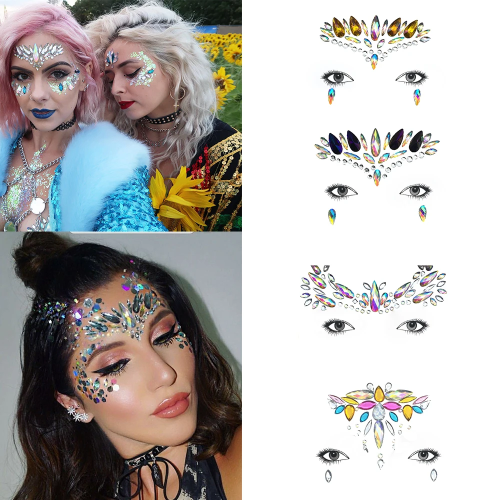 New Rhinestones for Face Festival Makeup Crystals Stickers for Kids Diamond  Gems Jewelry Stickers Adhesive Glitters for Face