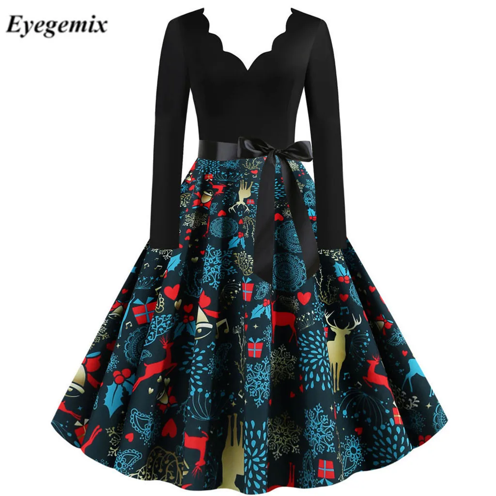 Elegant Floral Vintage Christmas Dress 