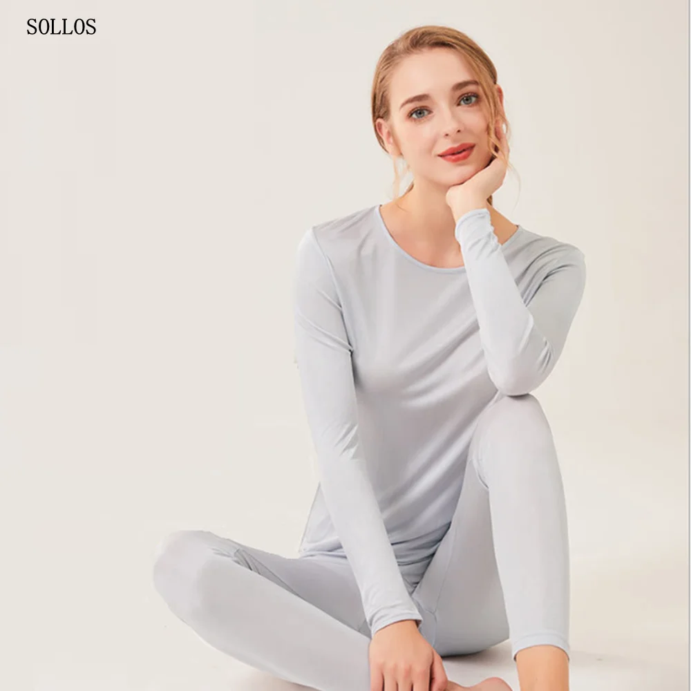 Women's Thermal Underwear Set Antibacterial Cashmere Silk Winter Thickened  Seamless High Elasticity Round Neck Thermal Clothing