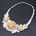 Fashion Statement Jewelry Set Brand Dubai Gold-color Flower Shaped Necklace Set Nigerian Wedding Woman Accessories Jewelry Set preview-3