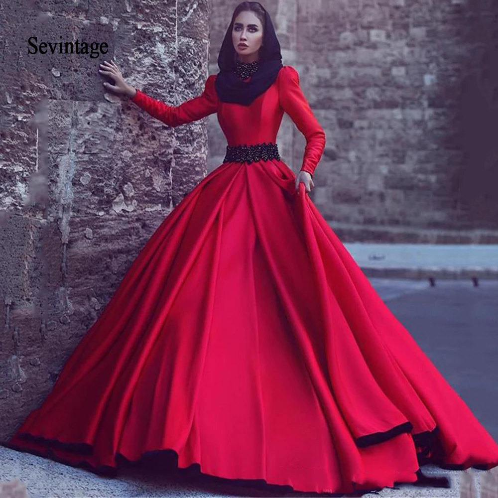 Sevintage Red Arabic Evening Dresses 