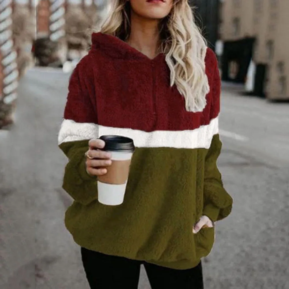 women Faux Fur Teddy Bear Hoodies 
