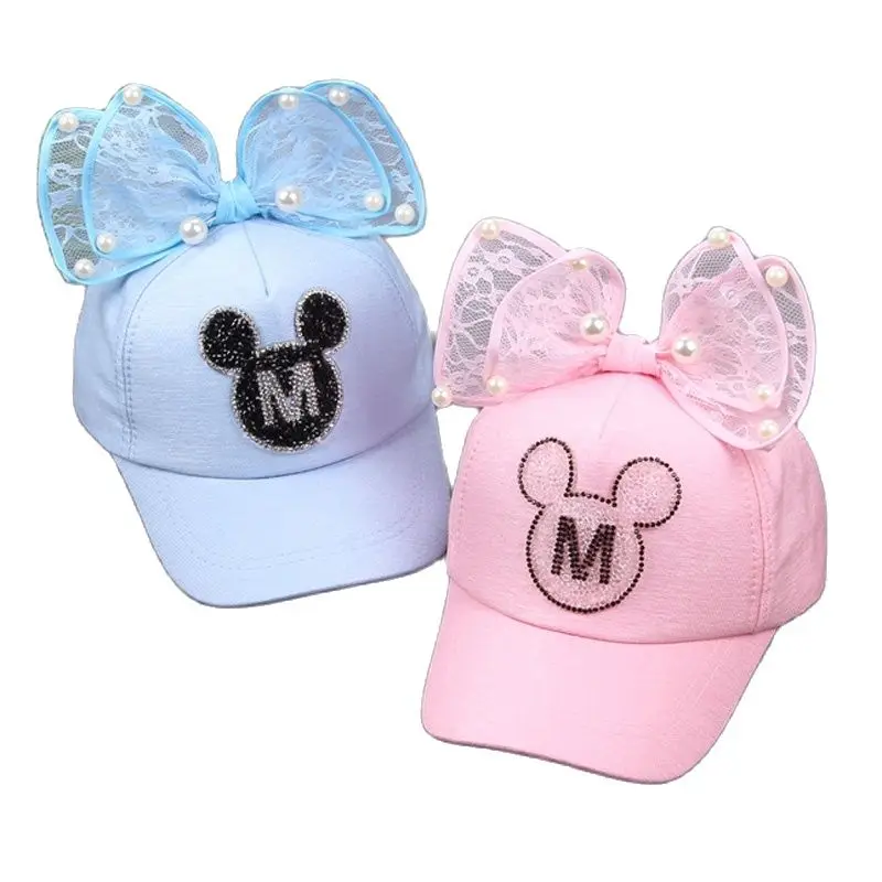 Doitbest Children HipHop Baseball Cap Summer Baby rabbit ear pearl bow kids Sun Hat Boy Girls snapback Caps for 2 to 8 years old-animated-img
