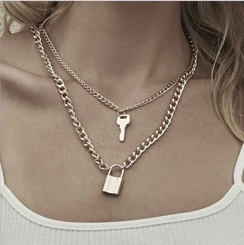 2021 Double Layer Lock Chain Necklace 