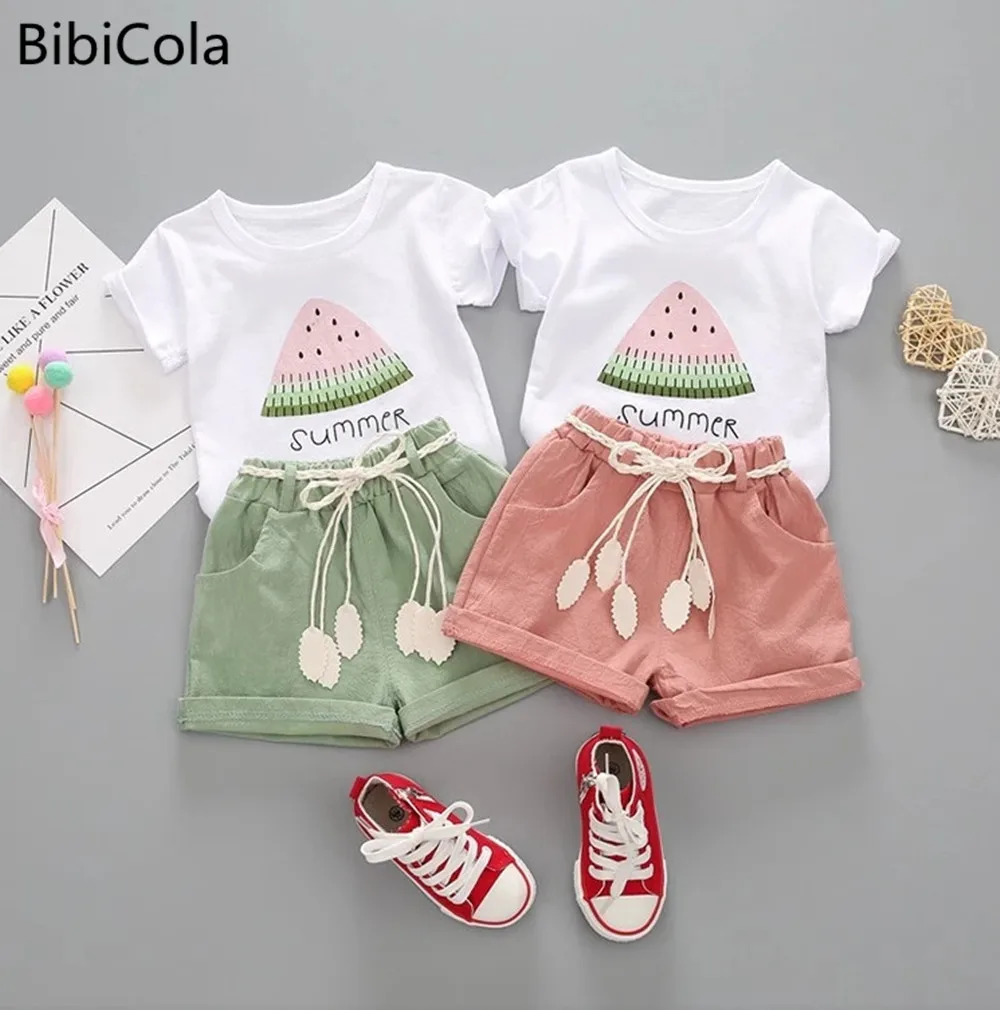 BibiCola summer girls clothing set 2pcs tracksuit children cotton suit kids cartoon outfits short sleeve baby girls clothes sets-animated-img