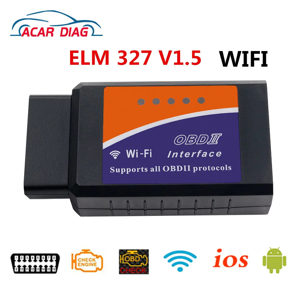 Free Shipping OBD2 WIFI ELM327 V 1.5 Scanner for iPhone IOS /Android Auto OBDII Diagnostic Tool OBD 2 ODB II ELM 327 V1.5 WI-FI