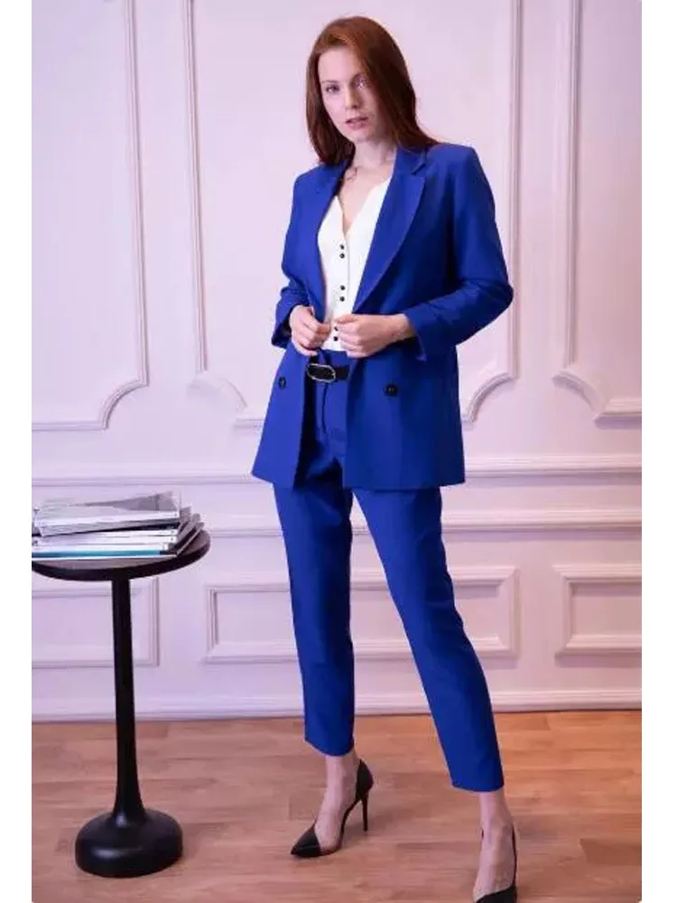Royal Blue Women Pantsuits Notch Lapel 