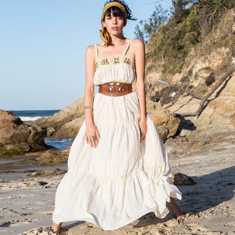 Boho Floral Embroidery Dress Women 