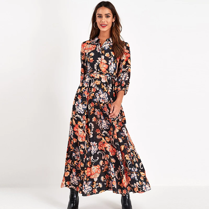 Down Collar Shirt Dress Vestidos Mujer