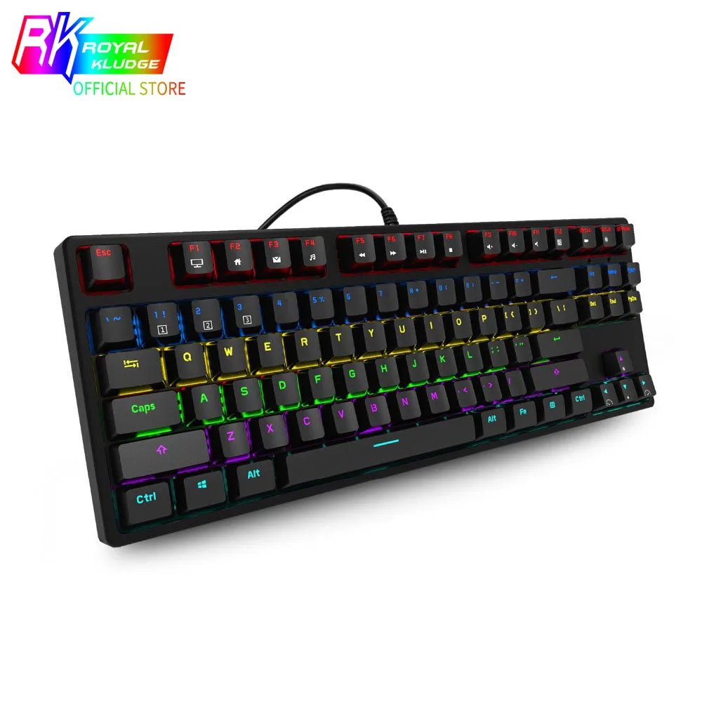 rainbow led backlit 87 keys gaming keyboard