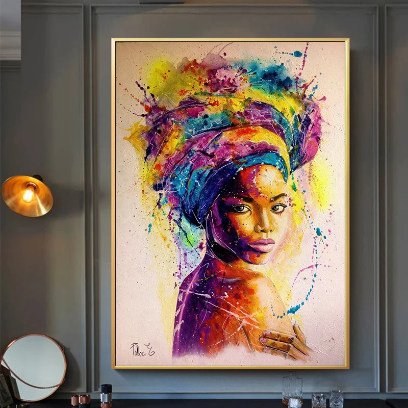 Canvas Painting Poster Print Art Picture Watercolor African Woman Portrait Decor