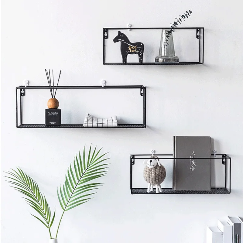 Wall Wrought Iron Shelf Home Storage Rack Living Room Shelf Background Wall  Decoration Partition Potted Plant