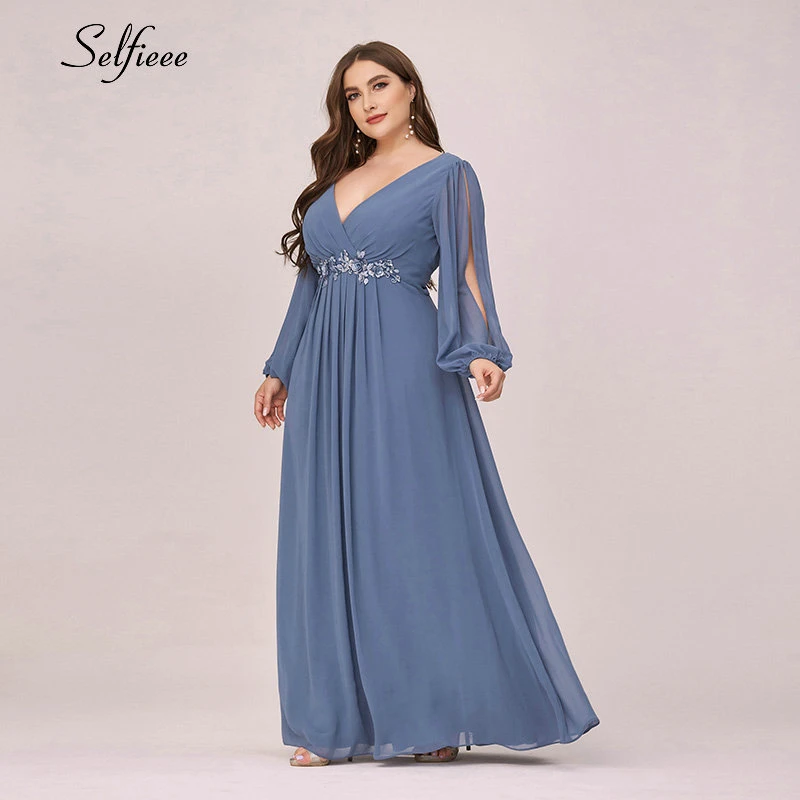 Dusty Blue Plus Size Women Dress Deep 