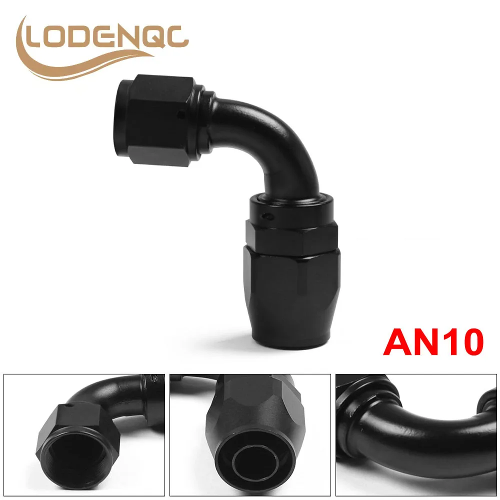 Lodenqc AN 10 Fitting AN10 Aluminum Fittings 90 Degree Black Oil/Fuel/Swivel Hose Fittings(Swivel Hose End Fitting)-animated-img