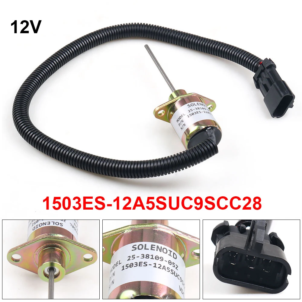 12V Shut Off Shutdown Solenoid Valve Carrier  25-38109-05Z SA-5019 1503ES-12A5SUC9SCC28 For Kubota-animated-img