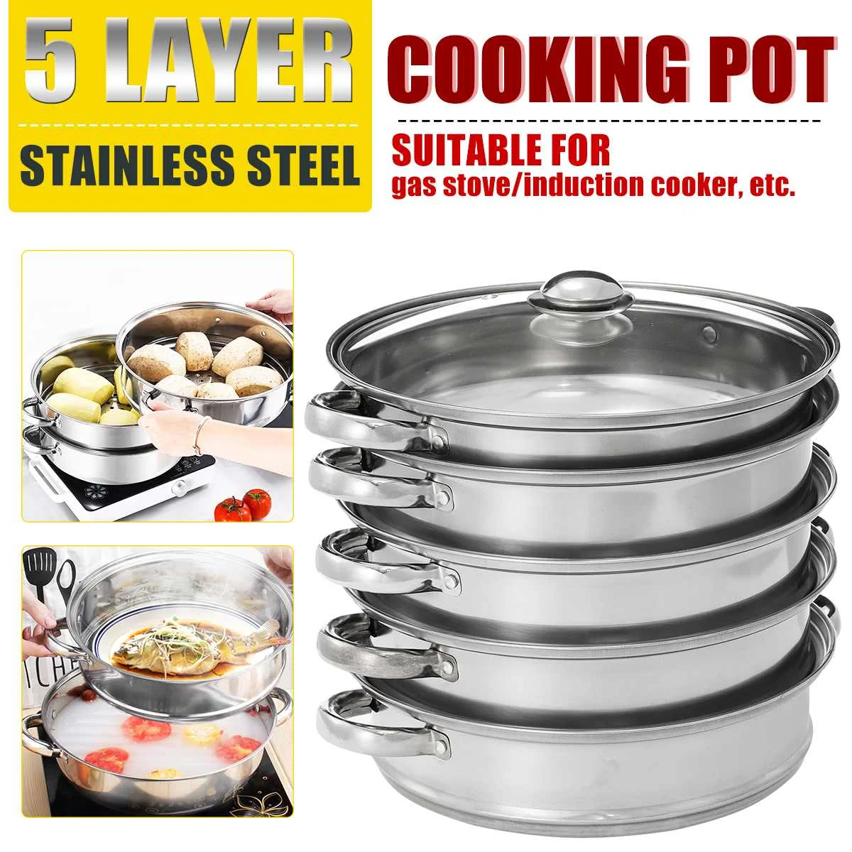 Купить Кухня, столовая и бар 5 Layers Stainless Steel Thick Steamer