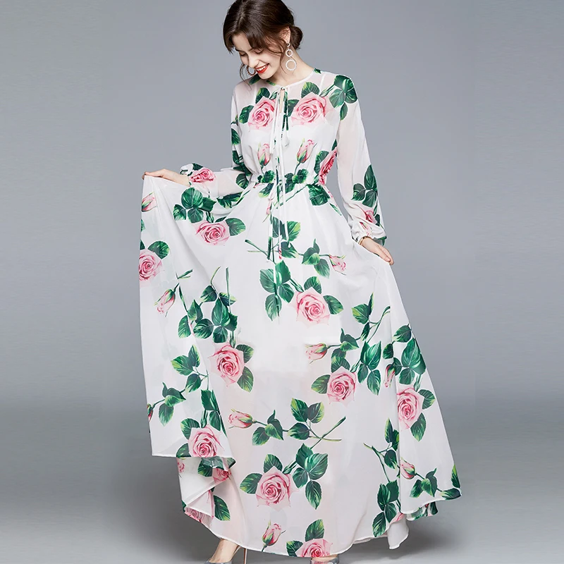 Elastic Waist Chiffon Holiday Long Dress