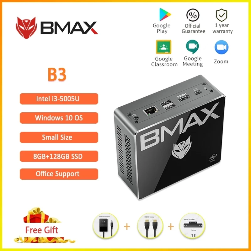BMAX B3 i3 5005U Portable Mini PC Desktop Computer Windows 10 HDMI USB MiniDP RJ45 Intel Quad Core 8GB RAM 128GB SSD LAN 1000Mbp