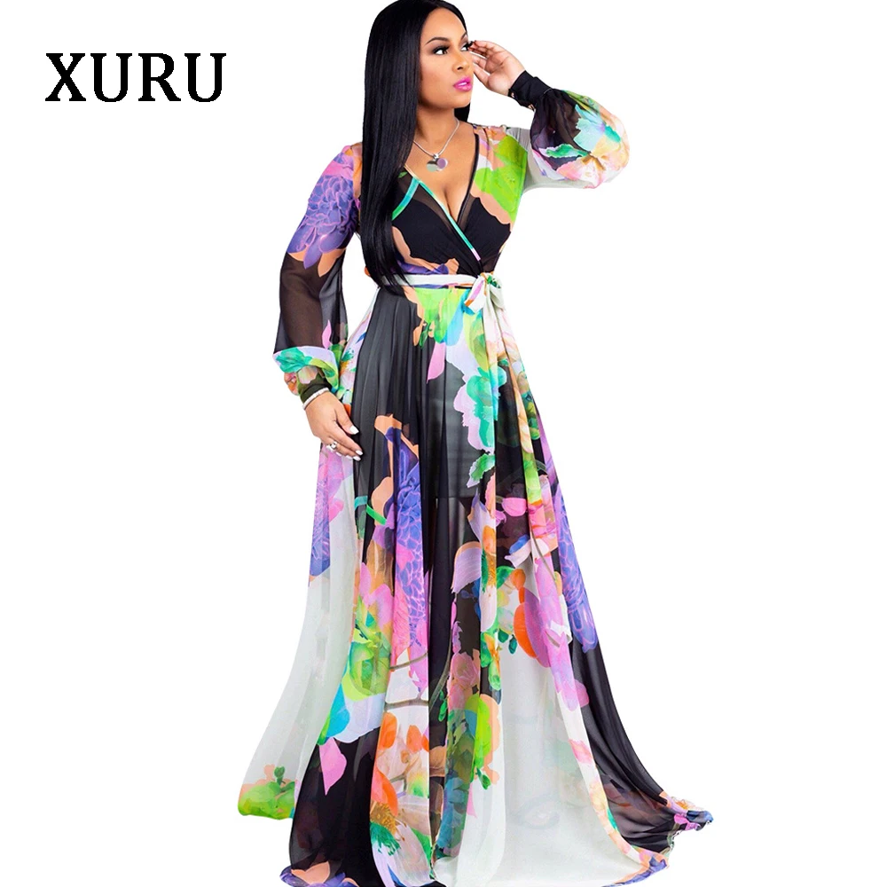 XURU Women Long Maxi Dress Floral 