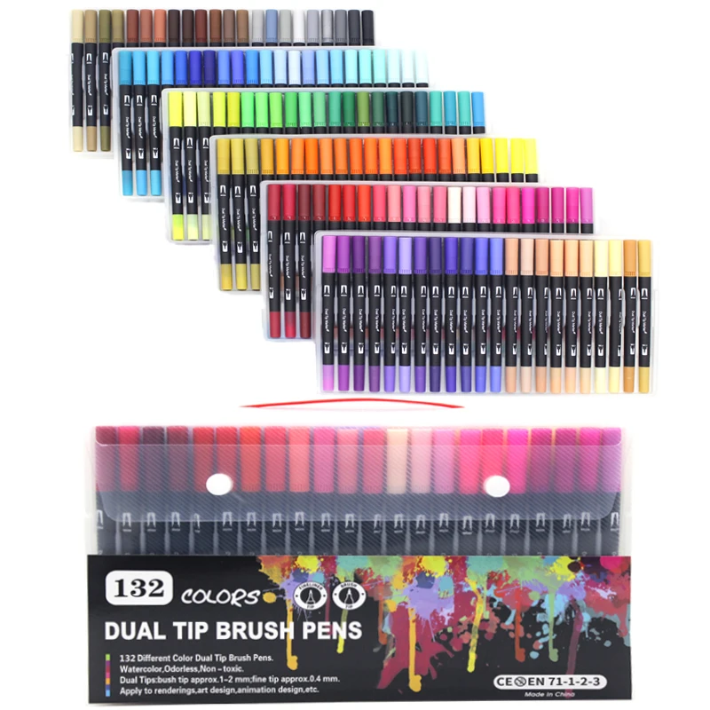 limekuoo 24 colors dual brush pen colored markers pens with 0.4mm