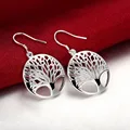 New 925 Sterling Silver Circle Tree Drop Earrings Charm Women Jewelry Fashion Wedding Party Gift preview-5