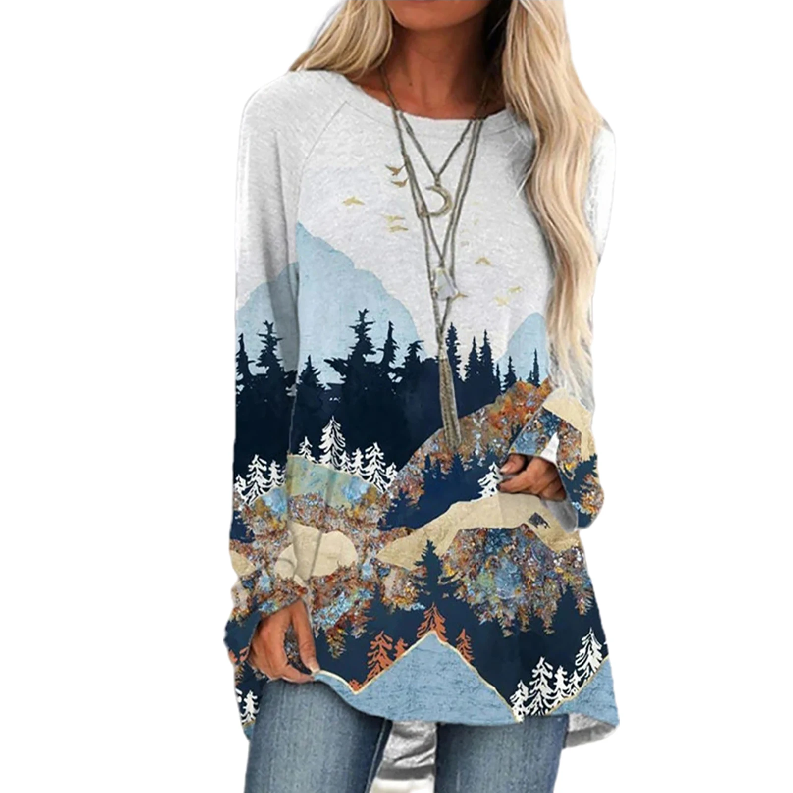 Women Casual Retro Style Mountain Tree 