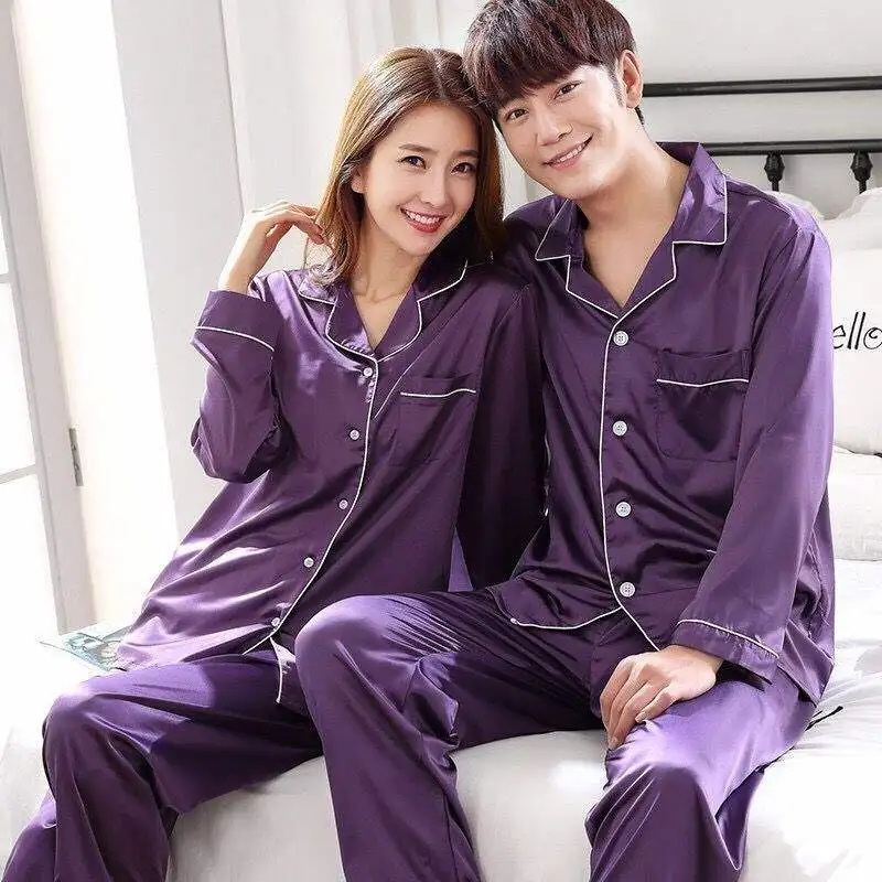 Αγορά Ανδρών ύπνου και σαλονιού  Oversize 6XL Luxury Pajama Suit Satin  Silk Pajamas Sets Couple Sleepwear Family Pijama Night Suit Men Women  Casual Home Clothing