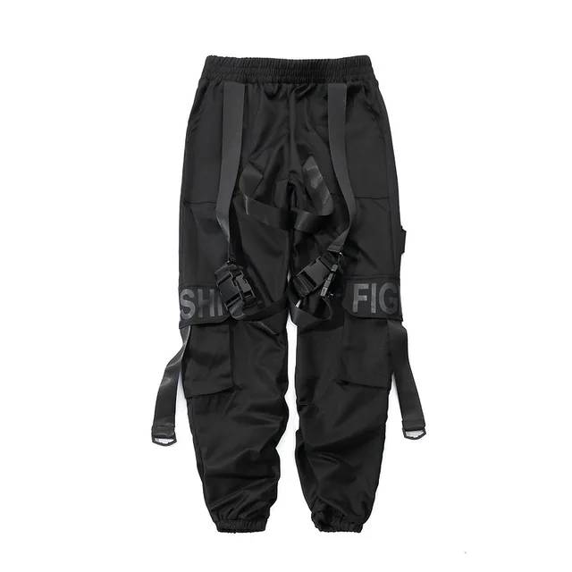 Multi Buckle Ribbons Pockets Joggers 