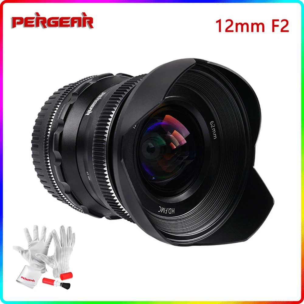 Pergear 12mm F2 Camera Lens Super Wide-Angle Manual Focus Fixed Lens for Sony E-Mount Fujifilm M4/3 Nikon Z-Mount A6500 X-T30 Z6