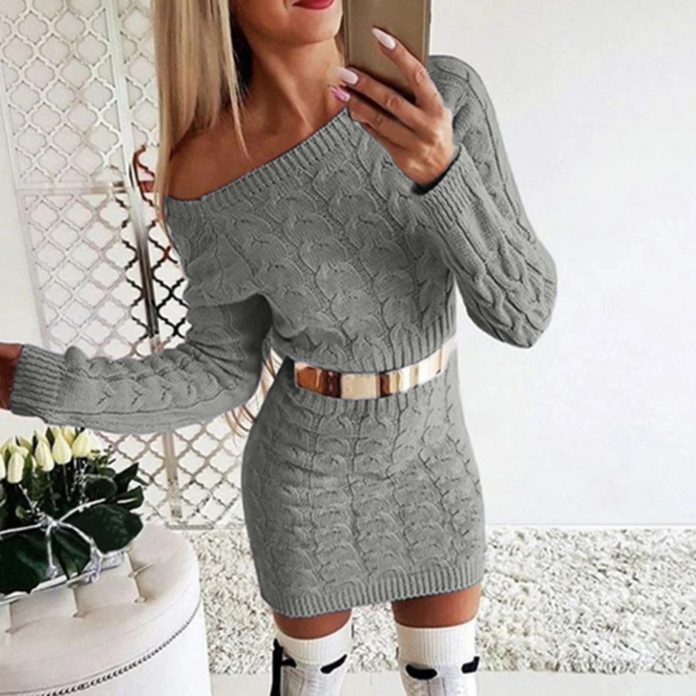 Sexy Bodycon Mini Sweater Dress Women 