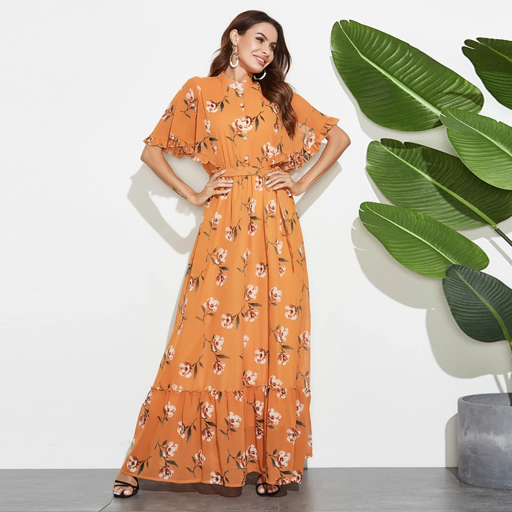 Siskakia Sweet Frill Flare Sleeve Maxi 