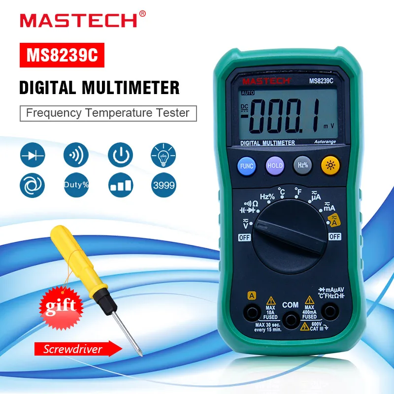 MASTECH Digital Multimeter MS8239C Handheld Auto range AC DC Voltage AC Current Capacitance Frequency Temperature Tester-animated-img