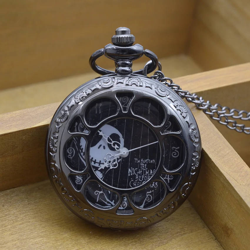 Halloween Hot Sale Nightmare before Christmas Pockt Watch Skull Quartz  Pocket Watches Sweater Chain Gift Watches-animated-img