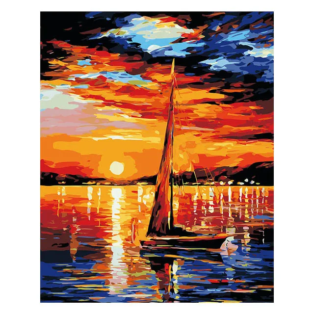 CHENISTORY Frame DIY Painting By Numbers Seascape Boat