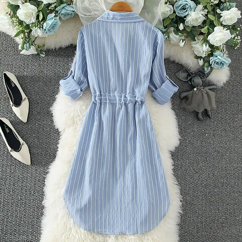 Striped Women Dress Tunic Long Sleeve 