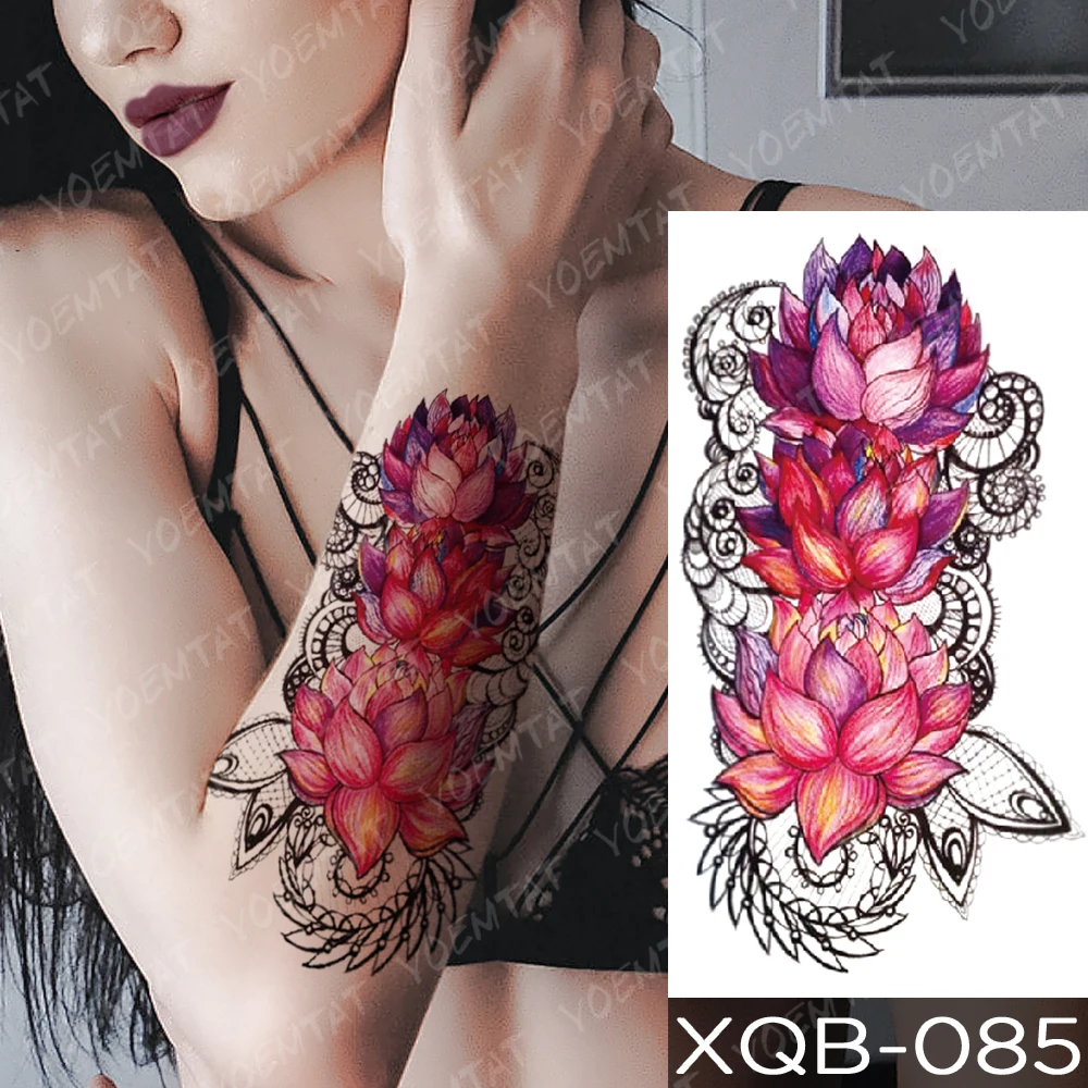 Agora Tatoyaz Waterproof Temporary Tattoo Sticker Pink Lotus Rose Lace Flowers Flash Tattoos Snake Dragon Body Art Arm Fake Tatoo Women Men