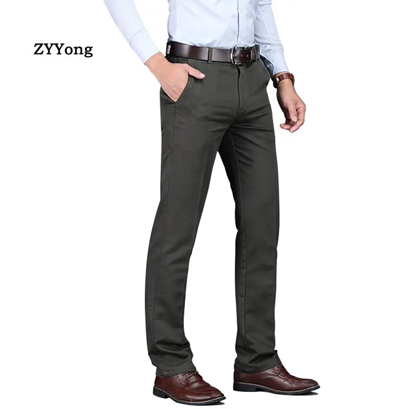 קנו מכנסיים  High Quality Fashion Office Men Dress Pants Classic Business  Casual Straight Big Size Black Stretch Slim Suit Trousers Pantalon