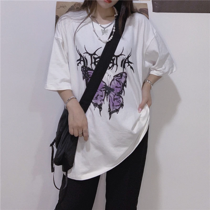 Oversized T-shirt Butterfly Printed Tshirt Harajuku Women's T Shirts Shirt Summer Tee Streetwear Tops Female T-shirts