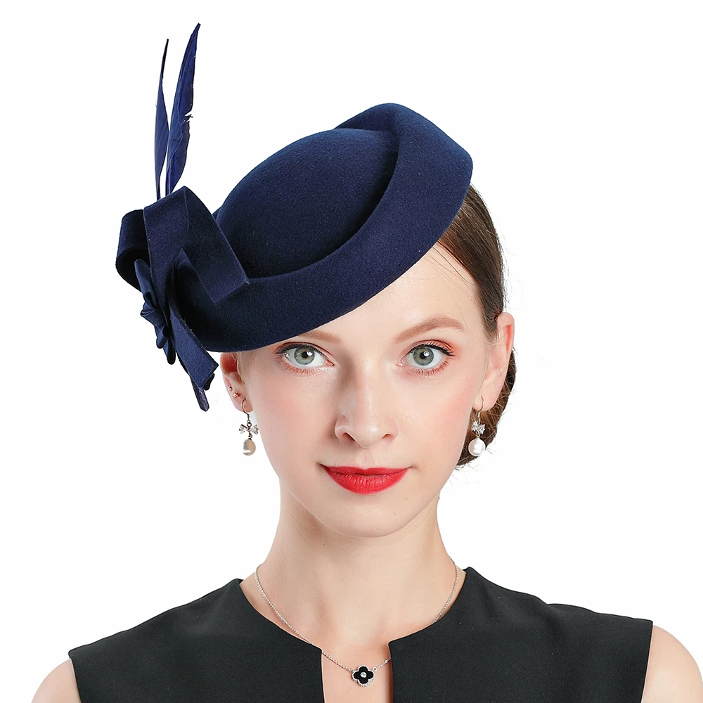 Hot Sale Fedoras Wool Blue Fascinator 