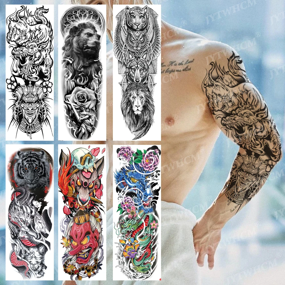 Lion & Tiger Sleeve Temporary Tattoo - INKOTATTOO