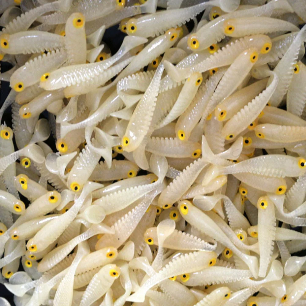 קנו ציוד לדיג  Hot selling! 5-10pcs/lot Luminous soft fishing lure  5cm/1.4g Artificial Silicone Bait 3D eyes with smell salt Worm Fishing Lures