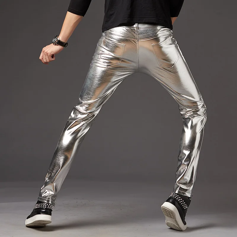 New Mens Skinny Faux PU Leather Pants 